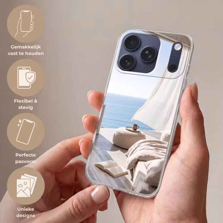 Interieur - Zeezicht - Modern - Rust - Beige Telefoonhoesje iPhone 17 Pro klein -sfeer3_NL