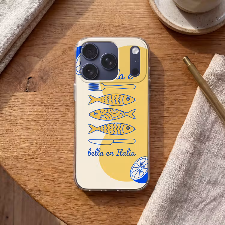 Italië - Eten - Citroen - Vis - Grafisch Telefoonhoesje iPhone 17 Pro klein -sfeer1