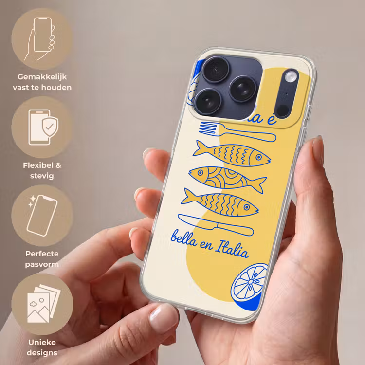 Italië - Eten - Citroen - Vis - Grafisch Telefoonhoesje iPhone 17 Pro klein -sfeer3_NL
