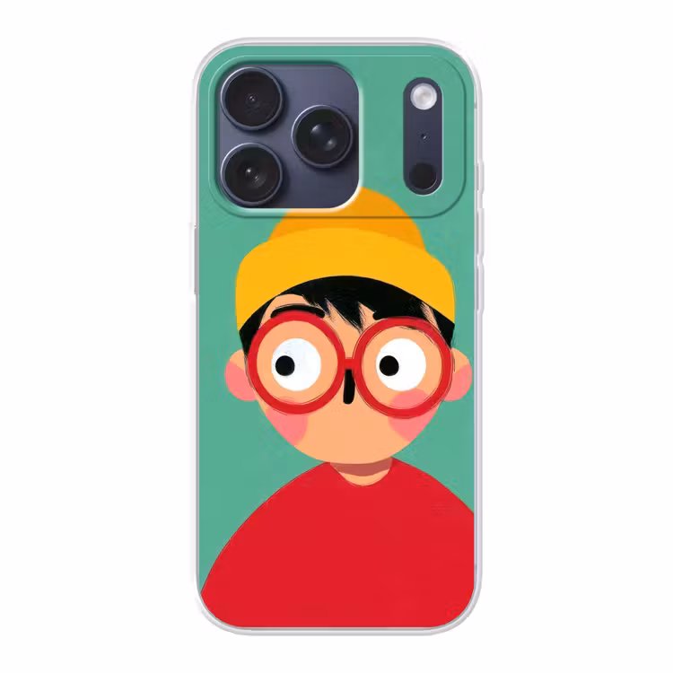 Jongen - Cartoon - Bril - Muts Telefoonhoesje iPhone 17 Pro klein -3d