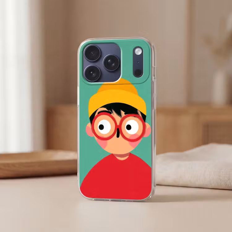 Jongen - Cartoon - Bril - Muts Telefoonhoesje iPhone 17 Pro klein -sfeer2