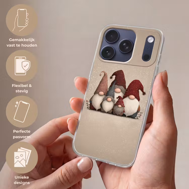 Kabouters - Kerst - Sneeuw - Puntmutsen Telefoonhoesje iPhone 17 Pro klein -sfeer3_NL