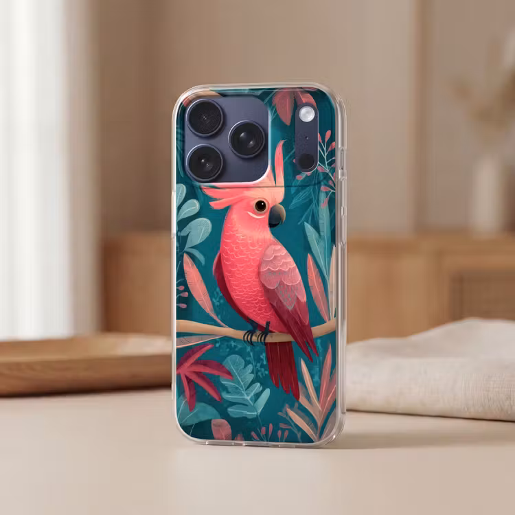 Kaketoe - Tropische bladeren - Tak Telefoonhoesje iPhone 17 Pro klein -sfeer2