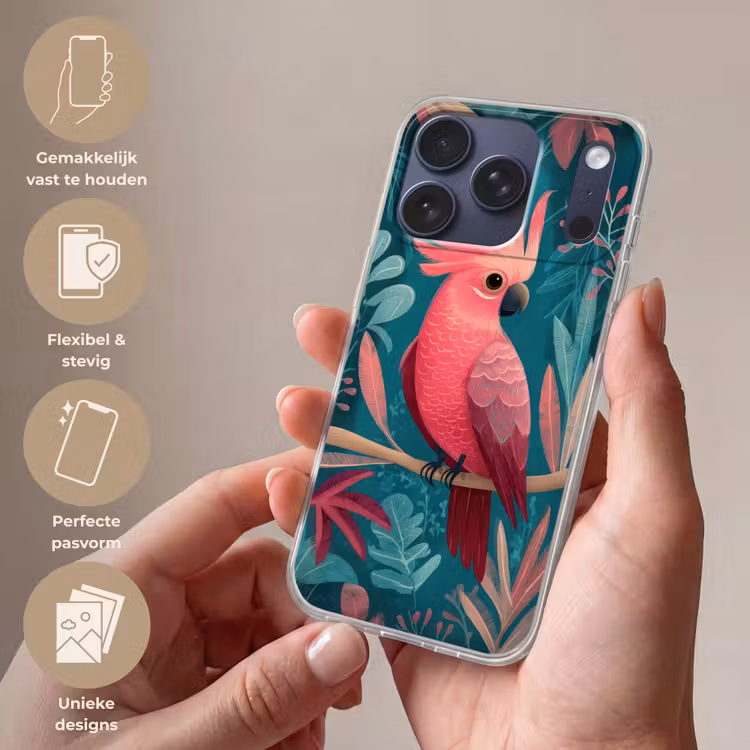 Kaketoe - Tropische bladeren - Tak Telefoonhoesje iPhone 17 Pro klein -sfeer3_NL
