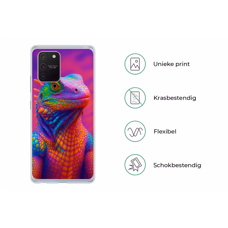 Kameleon - Dieren - Neon - Kleur Telefoonhoesje Samsung Galaxy S10 Lite klein -specsS10Lite