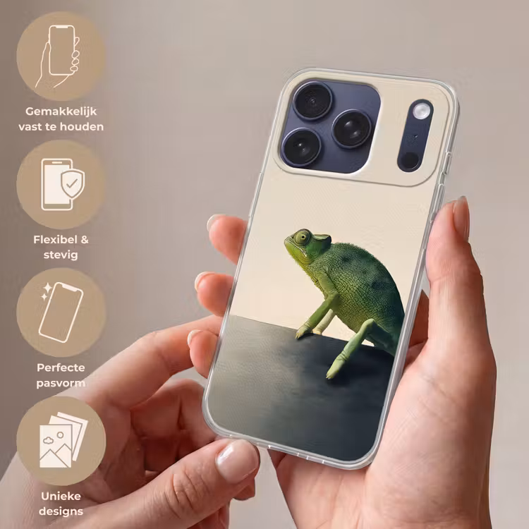 Kameleon - Groen - Minimalistisch Telefoonhoesje iPhone 17 Pro klein -sfeer3_NL