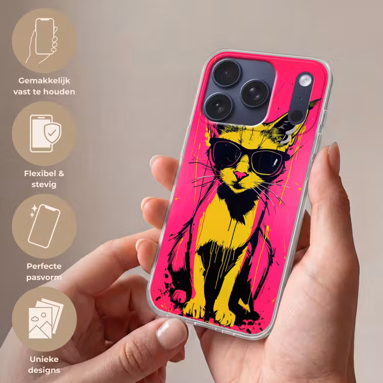Kat - Art - Zonnebril - Roze Telefoonhoesje iPhone 17 Pro klein -sfeer3_NL