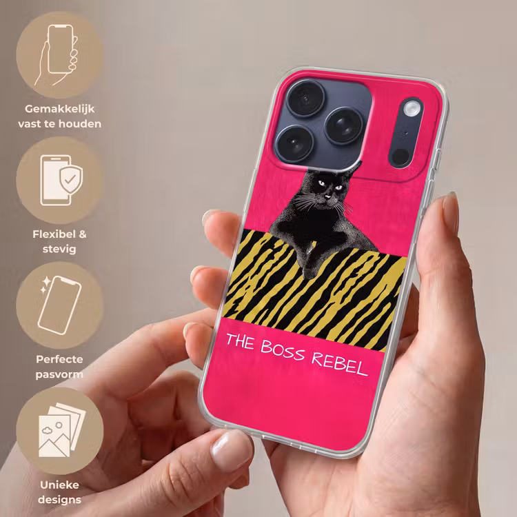Kat - Baas - Roze - Tijgerprint Telefoonhoesje iPhone 17 Pro klein -sfeer3_NL