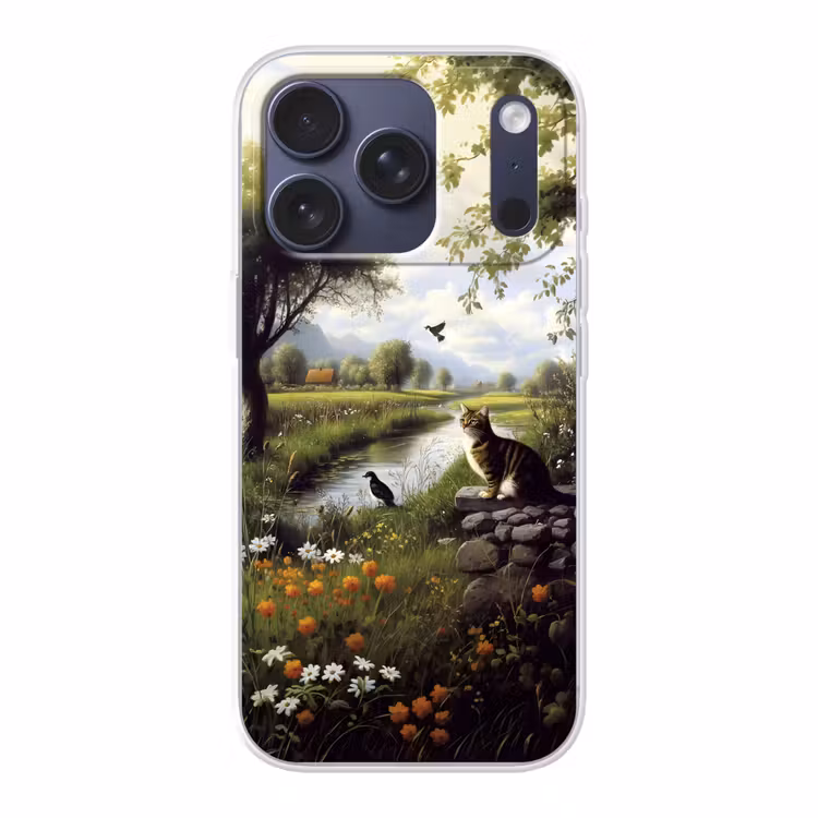 Kat - Beekje - Weide Telefoonhoesje iPhone 17 Pro klein -3d