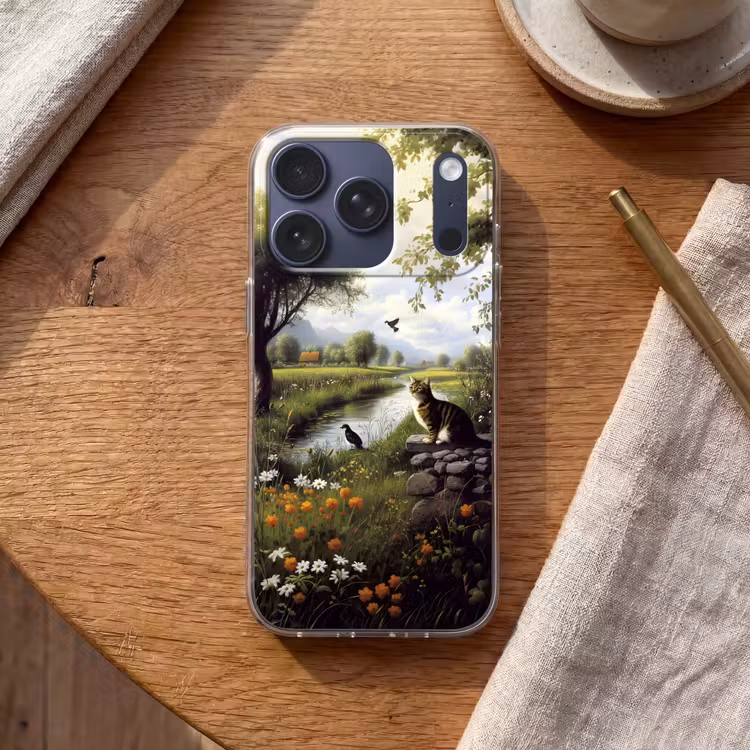 Kat - Beekje - Weide Telefoonhoesje iPhone 17 Pro klein -sfeer1