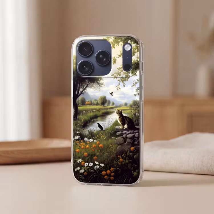 Kat - Beekje - Weide Telefoonhoesje iPhone 17 Pro klein -sfeer2
