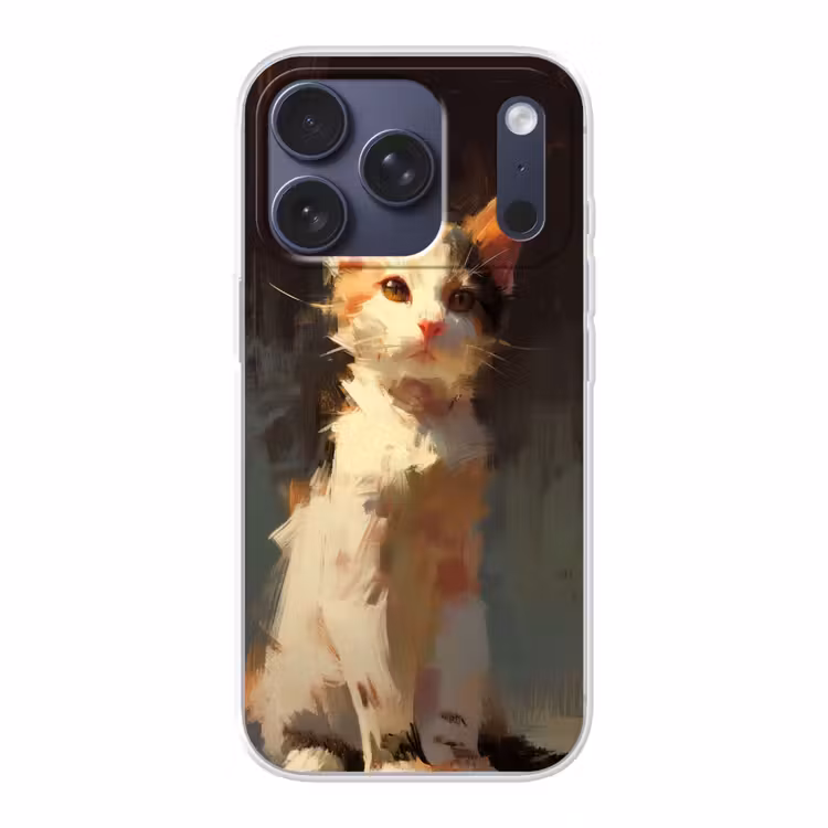 Kat - Geschilderd - Artistiek - Wit Telefoonhoesje iPhone 17 Pro klein -3d