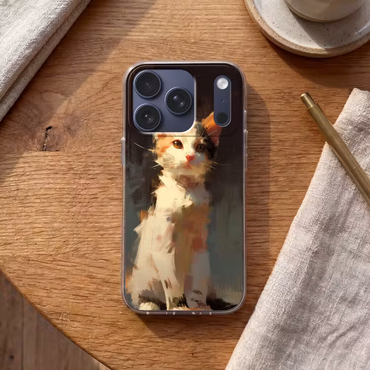 Kat - Geschilderd - Artistiek - Wit Telefoonhoesje iPhone 17 Pro klein -sfeer1