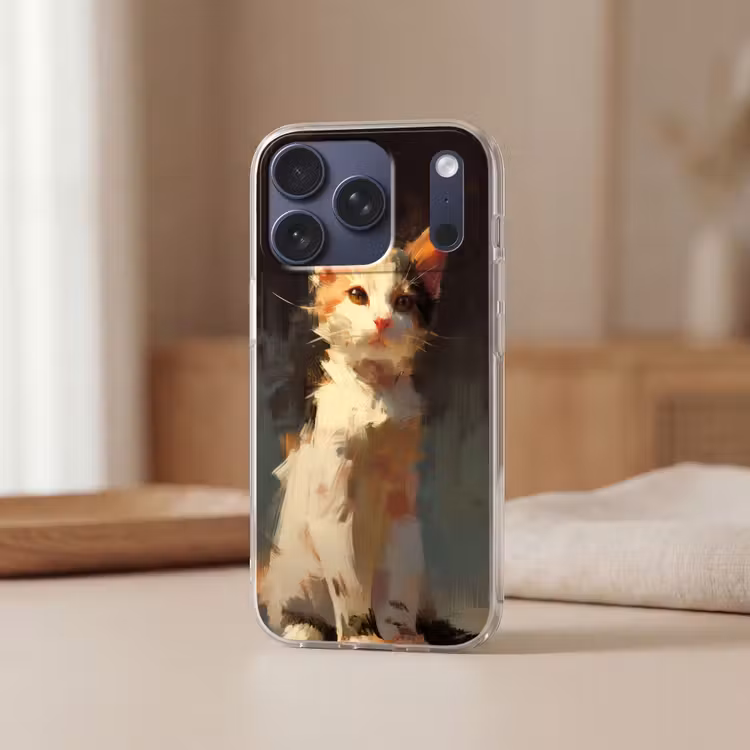 Kat - Geschilderd - Artistiek - Wit Telefoonhoesje iPhone 17 Pro klein -sfeer2