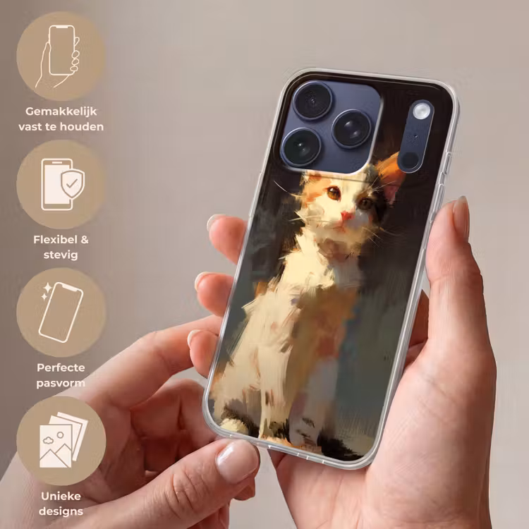 Kat - Geschilderd - Artistiek - Wit Telefoonhoesje iPhone 17 Pro klein -sfeer3_NL