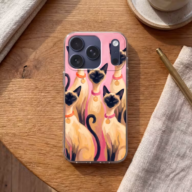 Kat - Groep - Dieren - Modern - Roze Telefoonhoesje iPhone 17 Pro klein -sfeer1