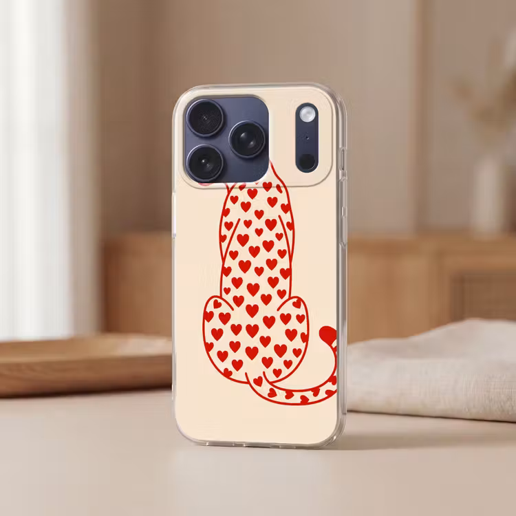 Kat - Harten - Dieren - Modern - Rood Telefoonhoesje iPhone 17 Pro klein -sfeer2