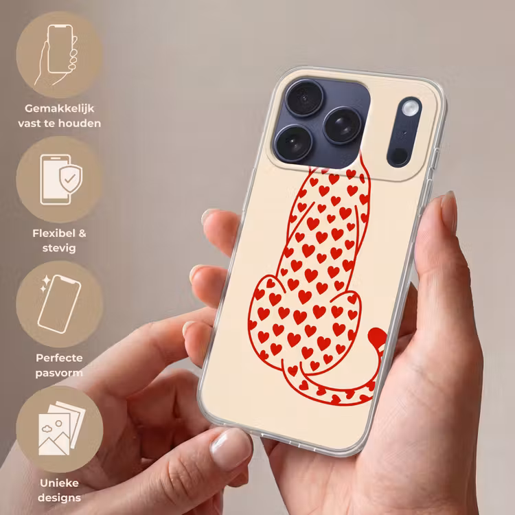 Kat - Harten - Dieren - Modern - Rood Telefoonhoesje iPhone 17 Pro klein -sfeer3_NL