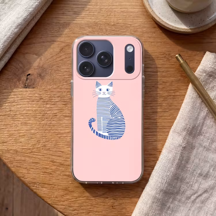 Kat - Illustratie - Minimalistisch - Roze Telefoonhoesje iPhone 17 Pro klein -sfeer1
