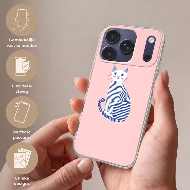 Kat - Illustratie - Minimalistisch - Roze Telefoonhoesje iPhone 17 Pro klein -sfeer3_NL