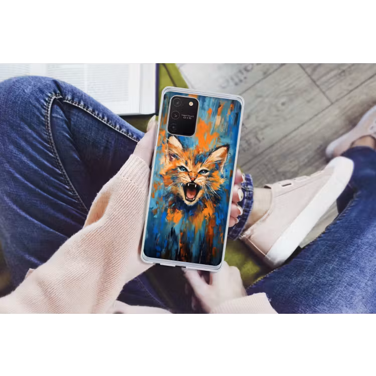 Kat - Kleurrijk - Oranje - Blauw Telefoonhoesje Samsung Galaxy S10 Lite klein -handS10Lite