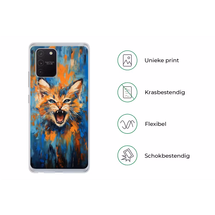 Kat - Kleurrijk - Oranje - Blauw Telefoonhoesje Samsung Galaxy S10 Lite klein -specsS10Lite