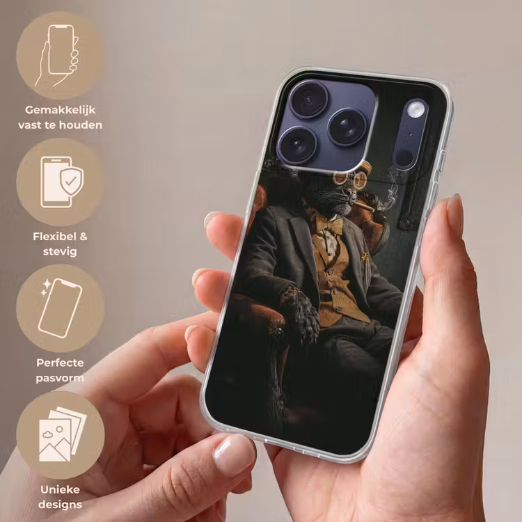 Kat - Pak - Oranje - Sigaar Telefoonhoesje iPhone 17 Pro klein -sfeer3_NL