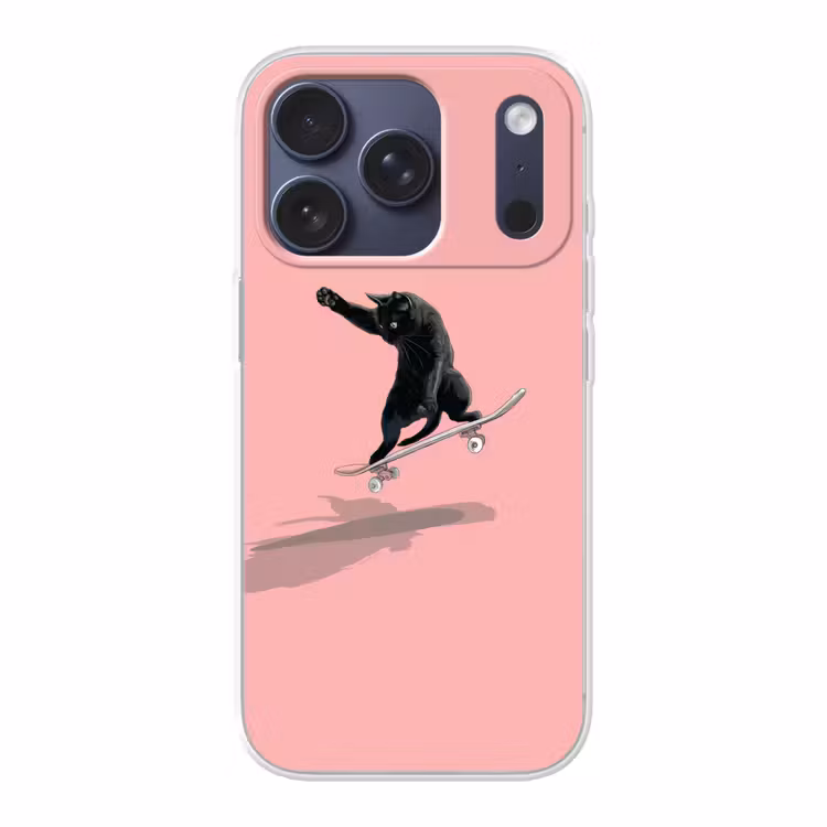 Kat - Skateboard - Roze Telefoonhoesje iPhone 17 Pro klein -3d