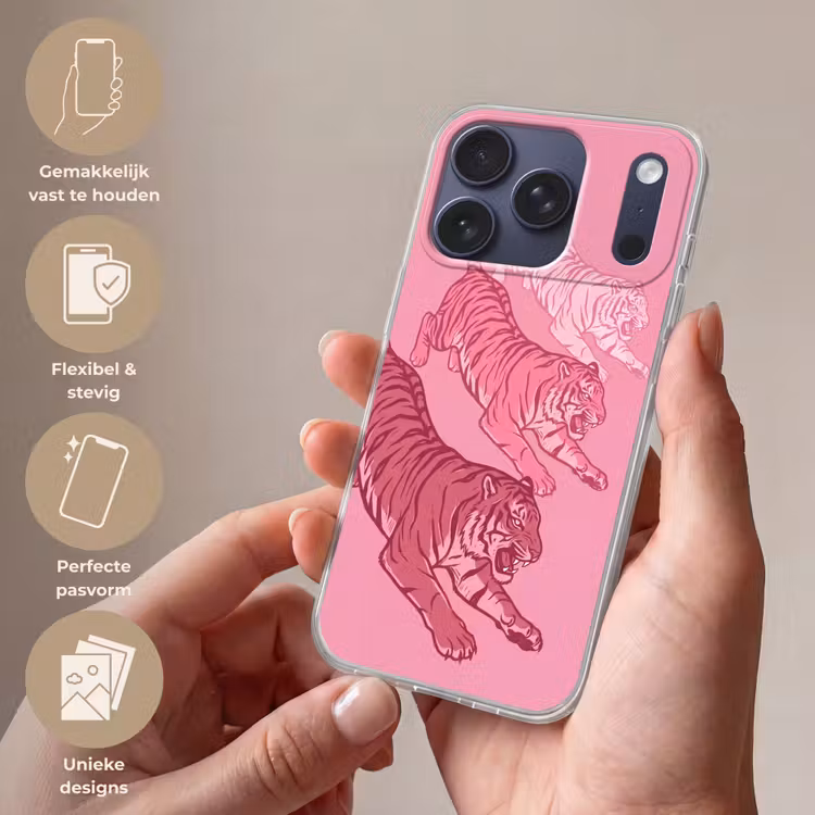 Kat - Springend - Dieren - Roze - Modern Telefoonhoesje iPhone 17 Pro klein -sfeer3_NL