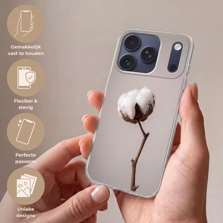 Katoenbol - Minimalistisch - Wit Telefoonhoesje iPhone 17 Pro klein -sfeer3_NL