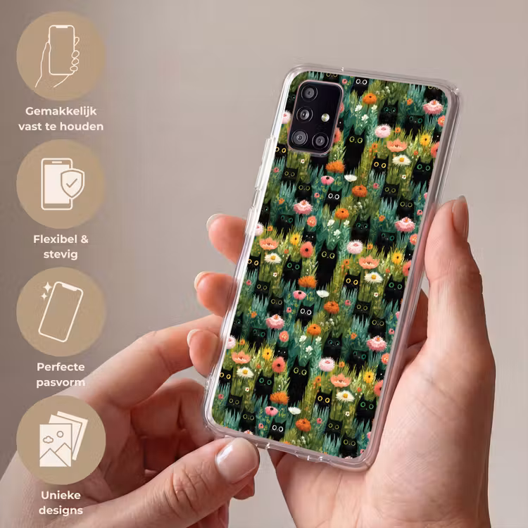 Katten - Bloemen - Kleurrijk Telefoonhoesje Samsung Galaxy A51 5G klein 373 -sfeer3_NL