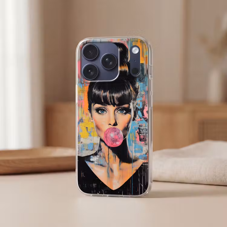 Kauwgom - Vrouw - Penseelstreken - Modern Telefoonhoesje iPhone 17 Pro klein -sfeer2