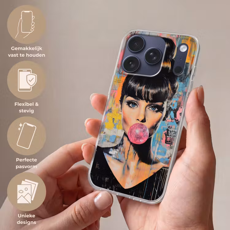 Kauwgom - Vrouw - Penseelstreken - Modern Telefoonhoesje iPhone 17 Pro klein -sfeer3_NL