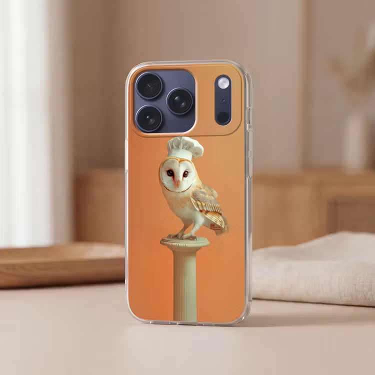 Kerkuil - Koksmuts - Oranje - Vogel Telefoonhoesje iPhone 17 Pro klein -sfeer2