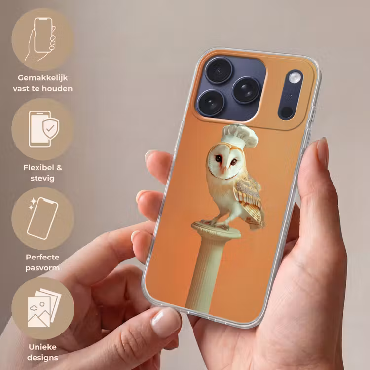 Kerkuil - Koksmuts - Oranje - Vogel Telefoonhoesje iPhone 17 Pro klein -sfeer3_NL