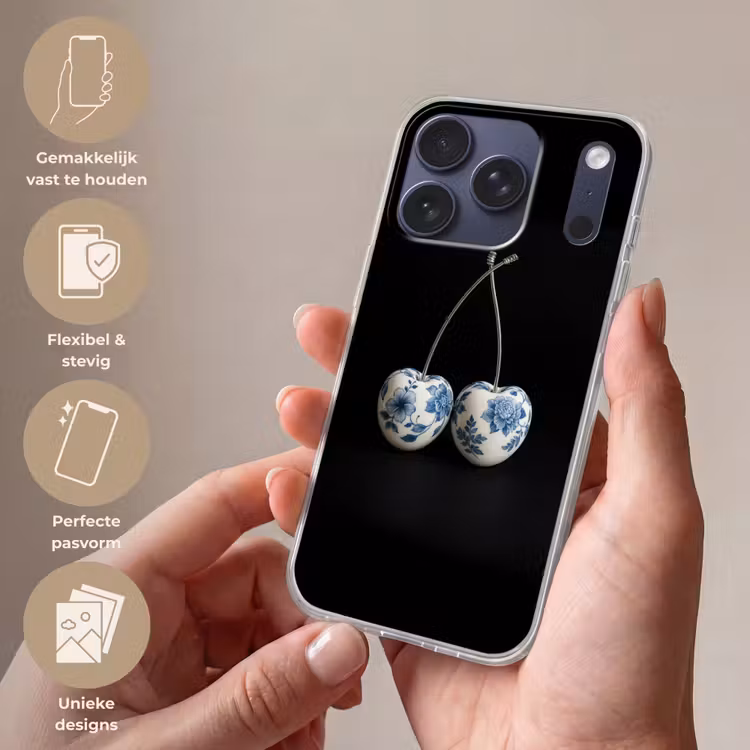 Kersen - Delfts blauw - Fruit Telefoonhoesje iPhone 17 Pro klein -sfeer3_NL
