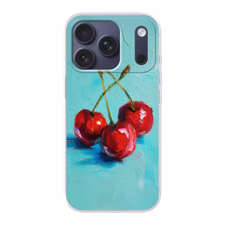 Kersen - Rood - Drie - Geverfd Telefoonhoesje iPhone 17 Pro klein -3d