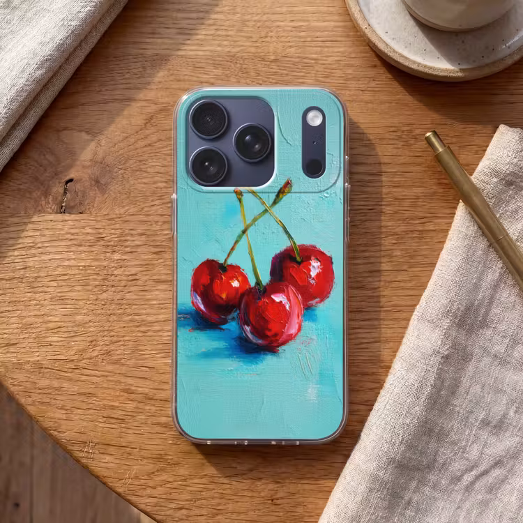 Kersen - Rood - Drie - Geverfd Telefoonhoesje iPhone 17 Pro klein -sfeer1
