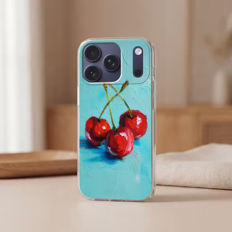 Kersen - Rood - Drie - Geverfd Telefoonhoesje iPhone 17 Pro klein -sfeer2