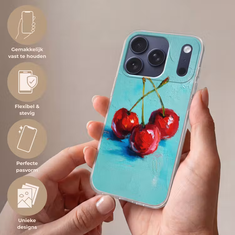Kersen - Rood - Drie - Geverfd Telefoonhoesje iPhone 17 Pro klein -sfeer3_NL