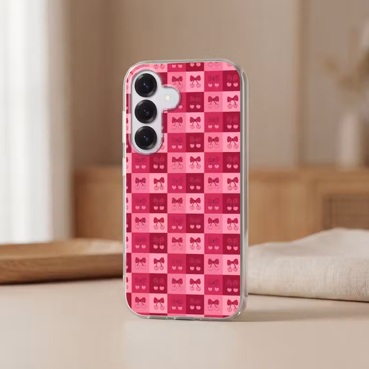 Kersen - Strikjes - Speels - Roze - Bordeaux Telefoonhoesje Samsung Galaxy S26 klein 975 -sfeer2