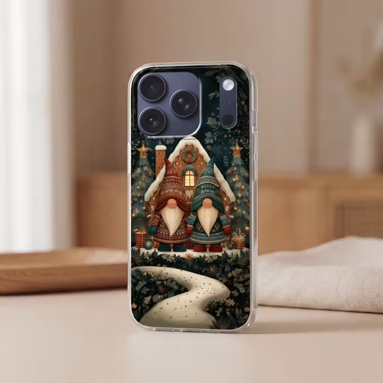 Kerst - Gnomen - Peperkoekhuisje - Rood - Groen Telefoonhoesje iPhone 17 Pro klein -sfeer2