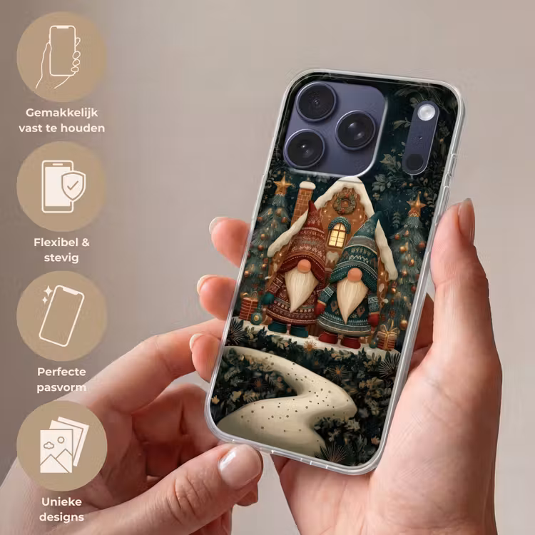 Kerst - Gnomen - Peperkoekhuisje - Rood - Groen Telefoonhoesje iPhone 17 Pro klein -sfeer3_NL