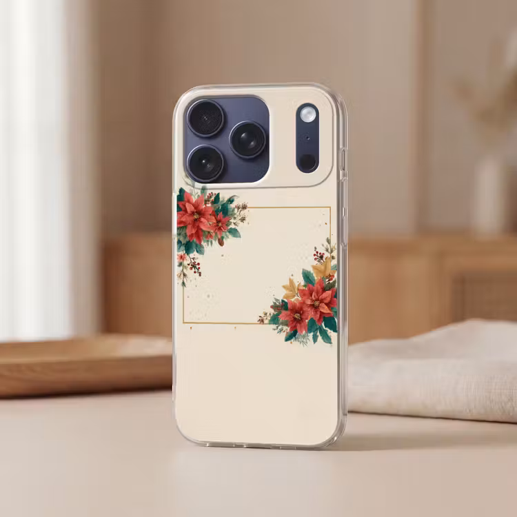 Kerst - Poinsettia - Omlijsting - Kleurrijk Telefoonhoesje iPhone 17 Pro klein -sfeer2