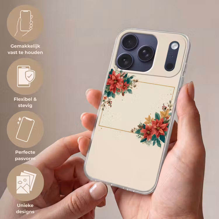 Kerst - Poinsettia - Omlijsting - Kleurrijk Telefoonhoesje iPhone 17 Pro klein -sfeer3_NL