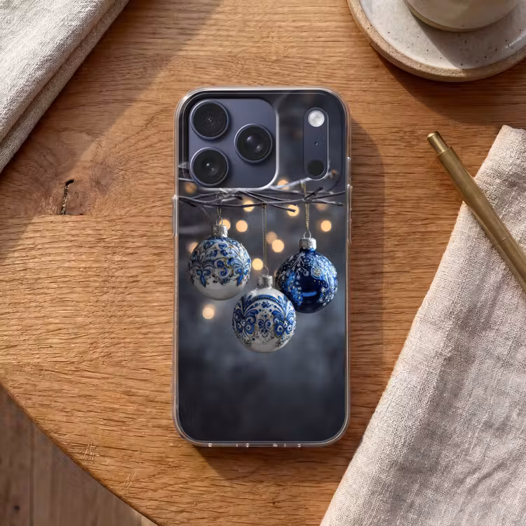 Kerstbal - Versierd - Blauw Telefoonhoesje iPhone 17 Pro klein -sfeer1