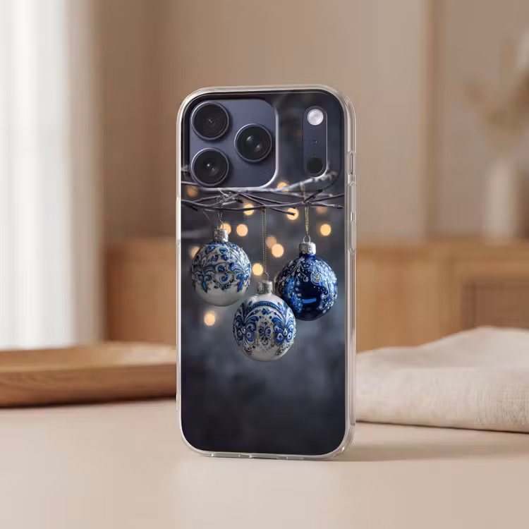 Kerstbal - Versierd - Blauw Telefoonhoesje iPhone 17 Pro klein -sfeer2