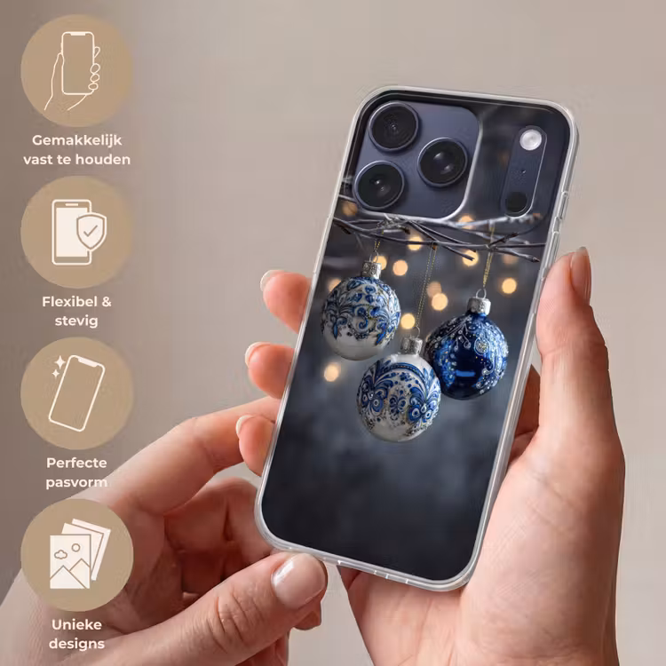 Kerstbal - Versierd - Blauw Telefoonhoesje iPhone 17 Pro klein -sfeer3_NL
