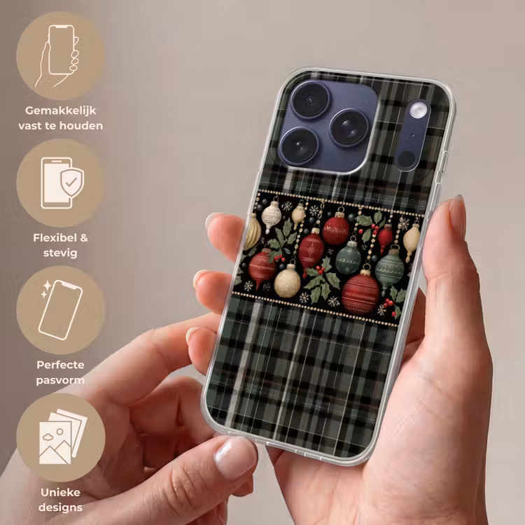 Kerstballen - Rood - Hulsttakken - Patroon Telefoonhoesje iPhone 17 Pro klein -sfeer3_NL