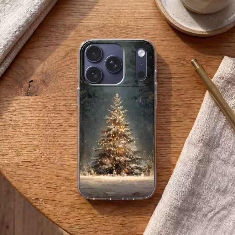Kerstboom - Bos - Sneeuw - meerkleurig Telefoonhoesje iPhone 17 Pro klein -sfeer1